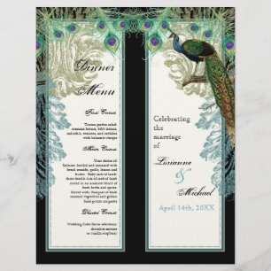 Vintager Pfau, Federn, 2-fach, Dinner-Menü-Blatt