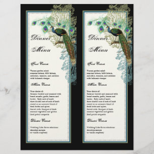 Vintager Pfau, Federn, 2-fach, Dinner-Menü-Blatt