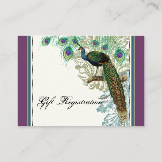 Vintager Pfau, Federn - Gift-Registrierungskarte Begleitkarte (Vorderseite)