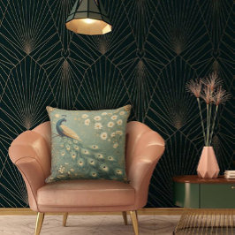 Vintager Pfau & floraler Art Nouveau Kissen