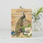 Vintager Pfau französischen botanischen Kamelie Einladung (Stehend Vorderseite)