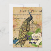 Vintager Pfau französischen botanischen Kamelie Einladung (Vorderseite)