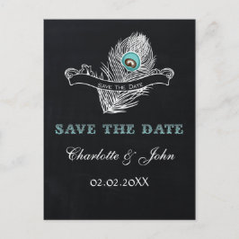 Vintager Pfau für die Kopfhaube Save the Date Ankündigungspostkarte