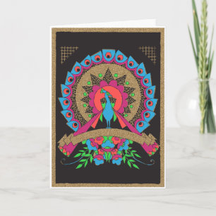 Vintager Pfau für Frühlingsholz Feiertagskarte