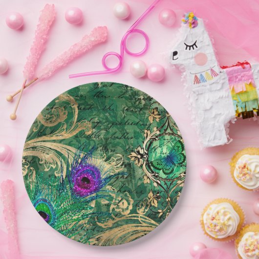 Vintager Pfau für jede Anlässe Pappteller (Party)