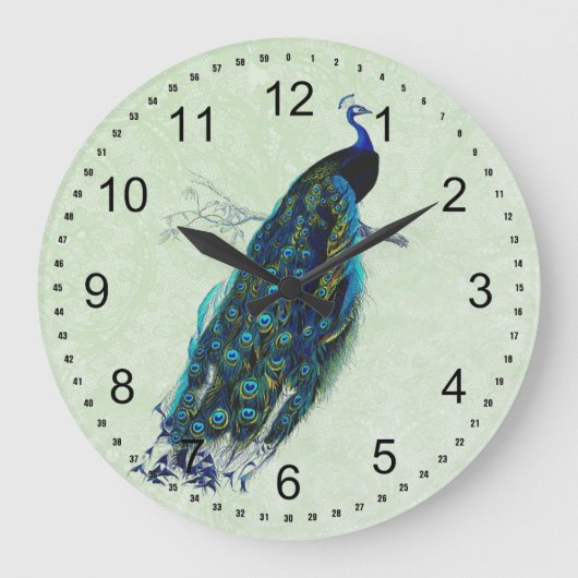 Vintager Pfau Große Wanduhr (Vorderseite)
