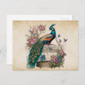 Vintager Pfau im Vogelkäfig Viktorianisch Postkarte (Vorne/Hinten)