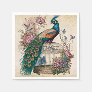 Vintager Pfau im Vogelkäfig Viktorianisch Serviette