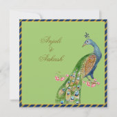 Vintager Pfau Indische Hochzeit Invi Einladung (Vorderseite)