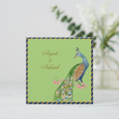 Vintager Pfau Indische Hochzeit Invi Einladung (Stehend Vorderseite)