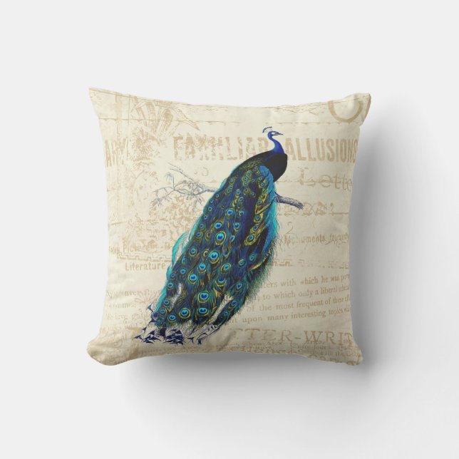 Vintager Pfau Kissen (Vorderseite)