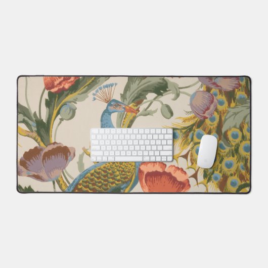 Vintager Pfau mit rosa und Lila Pfauen Schreibtischunterlage (Tastatur & Maus)