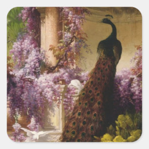 Vintager Pfau Quadratischer Aufkleber