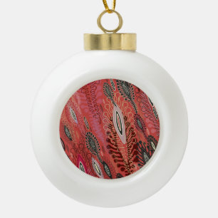 Vintager Pfau Rotes Dekorationsmuster Nahtloses Mu Keramik Kugel-Ornament