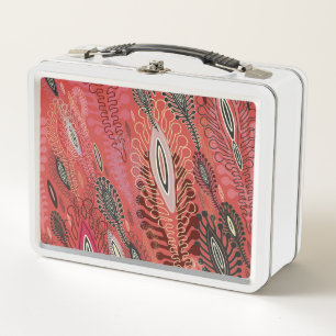 Vintager Pfau Rotes Dekorationsmuster Nahtloses Mu Metall Brotdose
