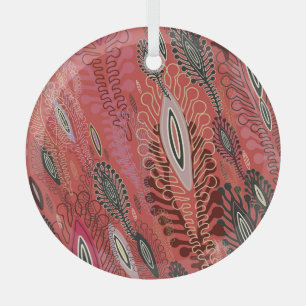 Vintager Pfau Rotes Dekorationsmuster Nahtloses Mu Ornament Aus Glas