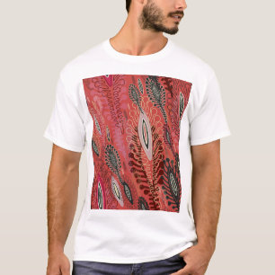 Vintager Pfau Rotes Dekorationsmuster Nahtloses Mu T-Shirt