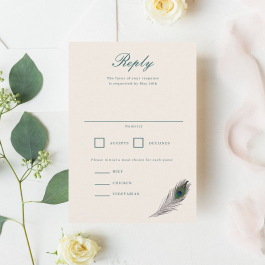 Vintager Pfau RSVP Karte