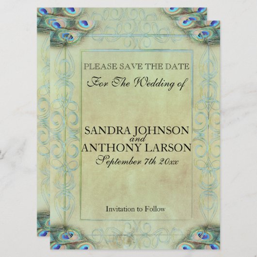 Vintager Pfau Save the Date (Vorne/Hinten)