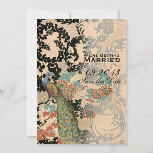 Vintager Pfau Save The Date (Vorderseite)