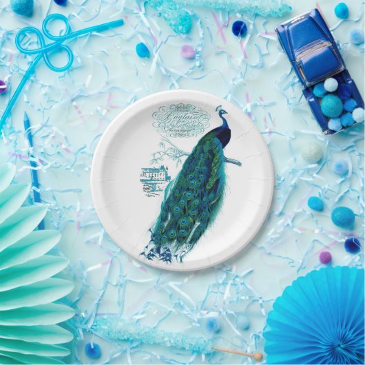Vintager Pfau-Teller Pappteller (Party)