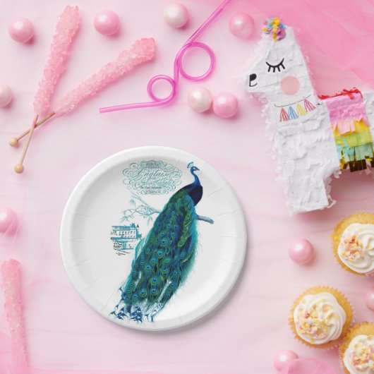 Vintager Pfau-Teller Pappteller (Party)