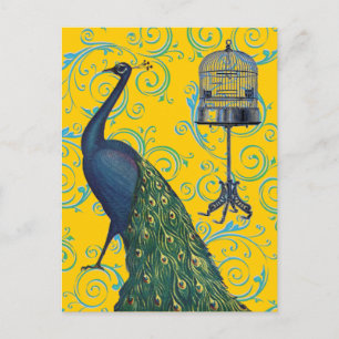 Vintager Pfau und Käfig Postkarte