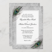 Vintager Pfau versieht graue Hochzeits-Einladungen Einladung (Vorne/Hinten)