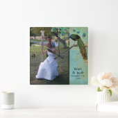 Vintager Pfau versieht Radierungen - Quadratische Wanduhr (Zuhause)