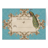 Vintager Pfau-Wedding Tischnummer-Sitzplatz-Karten (Vorderseite (Horizontal))