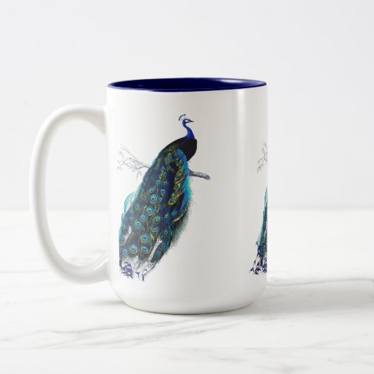 Vintager Pfau Zweifarbige Tasse (Links)