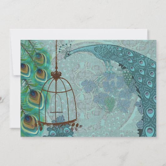 Vintager Pfauenvogelkäfig Einladung zur Hochzeit (Rückseite)