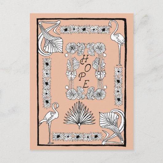 Vintager Pfirsichschwarz und Weiß-Hope-Text Postkarte (Vorderseite)