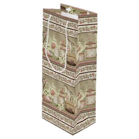 Vintager Pfirsichtee & Rose Weinbeutel Geschenktüte Für Weinflaschen (Vorderseite Schrägansicht)
