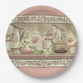 Vintager Pfirsichtee und Rose Papiere Teller