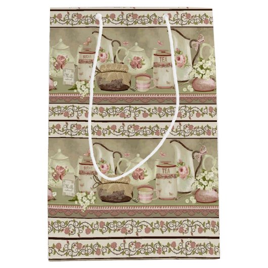 Vintager Pfirsichtester & Rose Geschenktasche Mittlere Geschenktüte (Vorderseite)