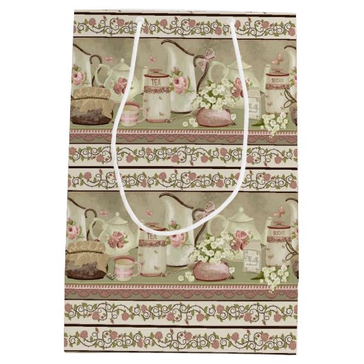 Vintager Pfirsichtester & Rose Geschenktasche Mittlere Geschenktüte (Rückseite)