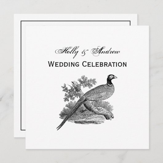 Vintager Pheasant Game Bird Zeichne BW Einladung (Vorne/Hinten)