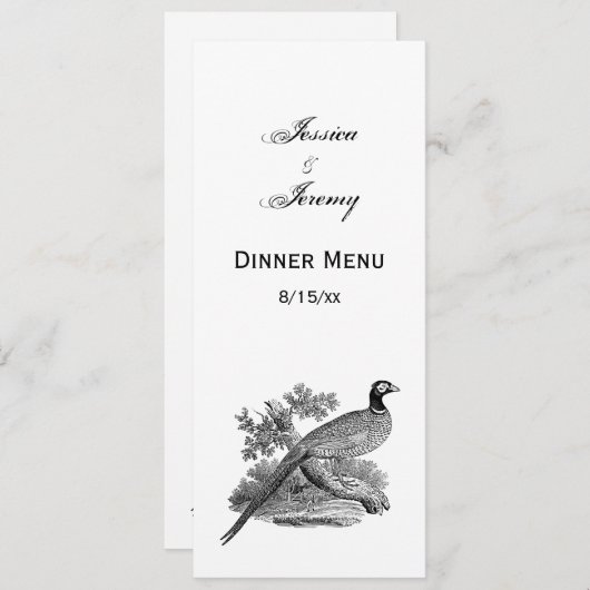 Vintager Pheasant Game Bird Zeichne BW Einladung (Vorne/Hinten)
