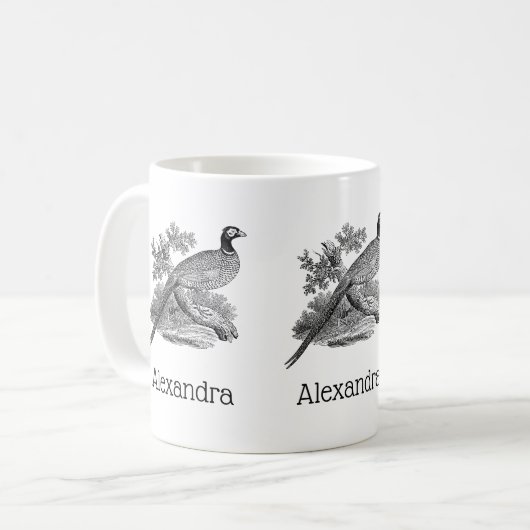 Vintager Pheasant Game Bird Zeichne BW Kaffeetasse (Vorderseite Links)