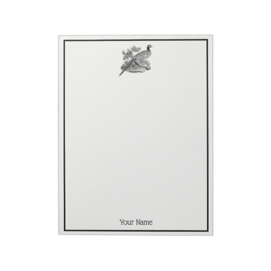 Vintager Pheasant Game Bird Zeichne BW Notizblock (Rotiert)