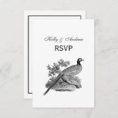 Vintager Pheasant Game Bird Zeichne BW RSVP Karte (Vorne/Hinten)