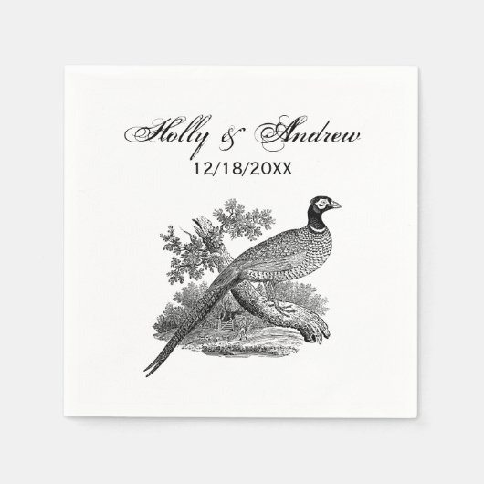 Vintager Pheasant Game Bird Zeichne BW Serviette (Vorderseite)