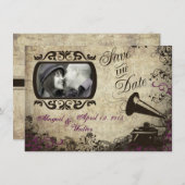 Vintager Phonograph Wedding Save the Date Card (Vorne/Hinten)