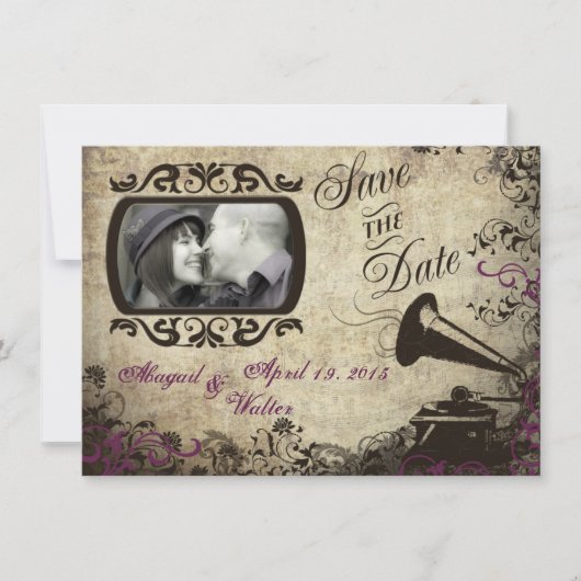 Vintager Phonograph Wedding Save the Date Card (Vorderseite)