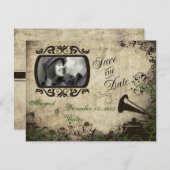 Vintager Phonograph Wedding Save the Date Green (Vorne/Hinten)