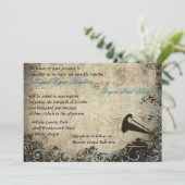 Vintager Phonograph Weditation Light Blue Einladung (Stehend Vorderseite)