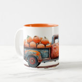 Vintager Pick-up-LKW Pumpkin-Ernte Zweifarbige Tasse (Vorderseite Links)