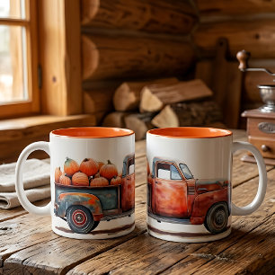 Vintager Pick-up-LKW Pumpkin-Ernte Zweifarbige Tasse