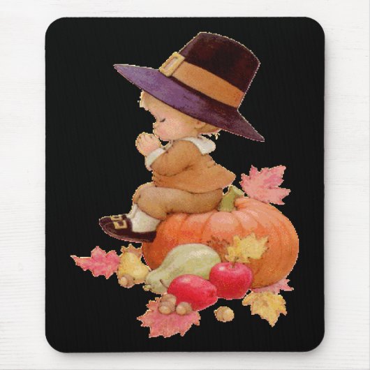 Vintager Pilgrim Boy auf Pumpkin Mousepad beten (Vorne)